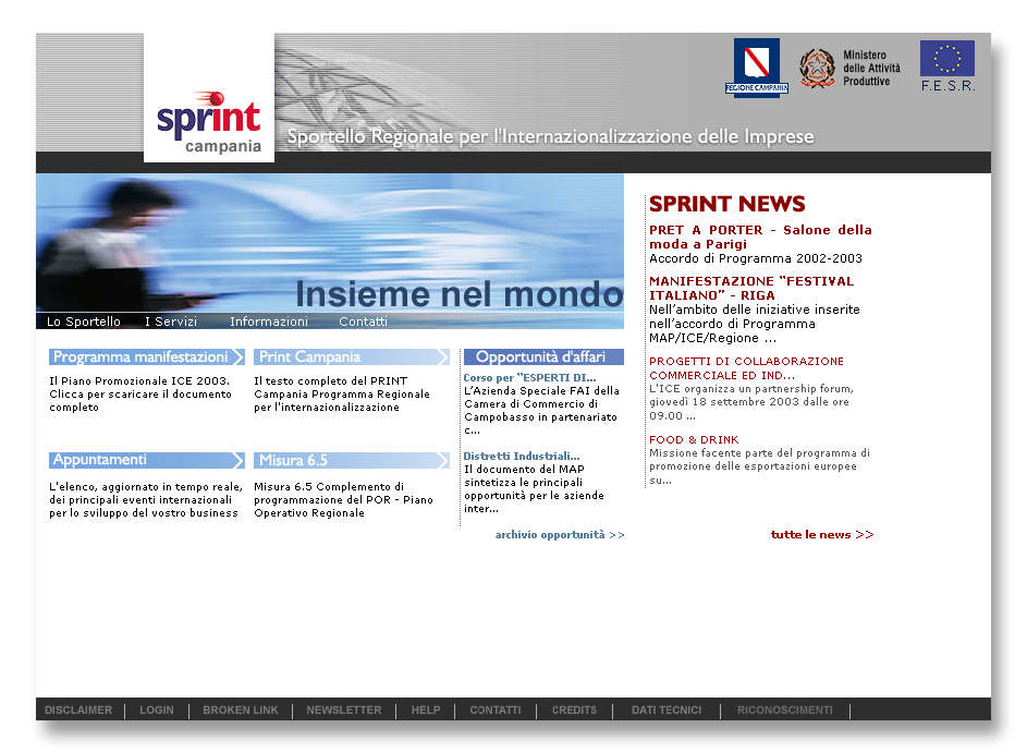 Sito Sprint Campania Sportello regionale per l'Internazionalizzazione delle Imprese